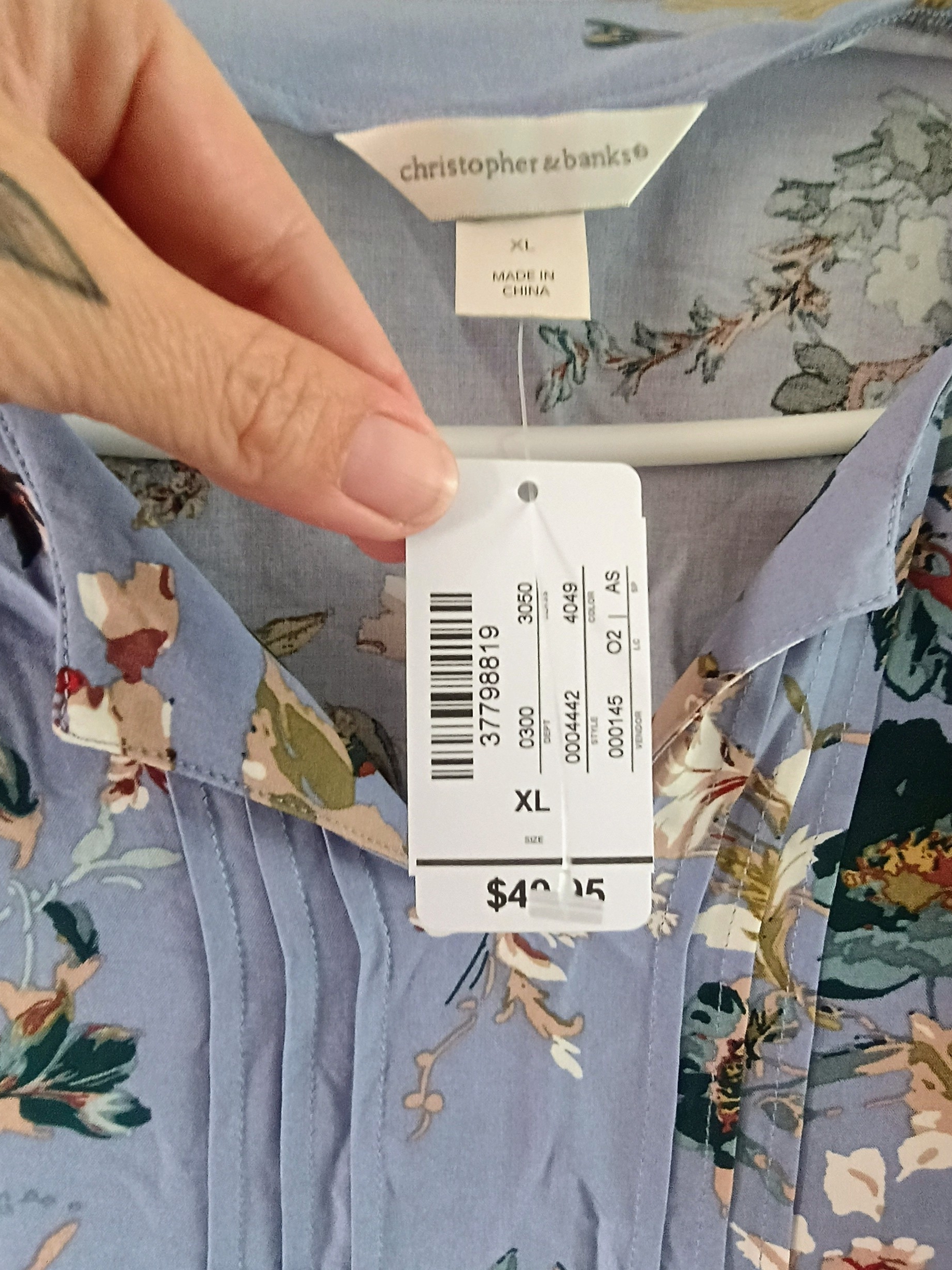 Christopher & Banks Xl Floral Rayon Modal Long Sleeve Blouse Nwt Blue Xl — image 3 of 8